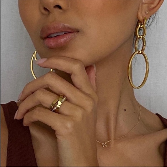 Vita Fede Cassio Hoop Earrings Gold Stainless Steel Interlocking Interchangeable - Picture 1 of 11